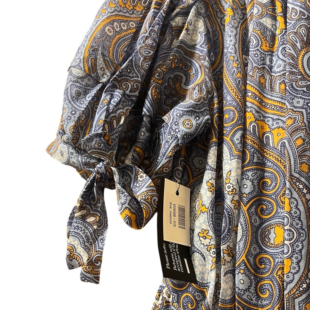 Evi Grintela Shirt Dress Oasis Paisley Ruffled Cotton Silk Midi Cottagecore Sz M - Picture 8 of 10